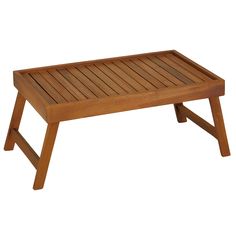 a small wooden bench sitting on top of a white background