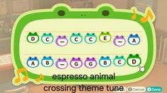 an animal crossing theme with music notes on the keyboard and words in spanish above it