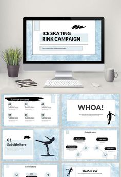 a computer screen with the words ice skating rink campaign on it and an image of a man