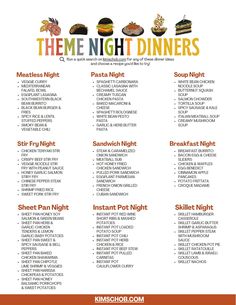 the night dinner menu with different food items