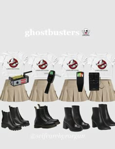 a group of different types of clothes and shoes with the words ghostbusters on them