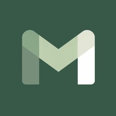 the letter m is made up of white and green shapes on a dark green background