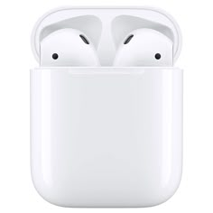 an apple airpods with the charging case attached to it's earpieces