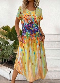 Color:Yellow;Size:S;Size:M;Size:L;Size:XL;Size:XXL;Package Contents:1 X Dress;Occasion:Other;Style:Casual; Dots Clothing, Maxi Shift Dress, Yellow Maxi, Green Maxi, Bohemian Colors, Floral Print Maxi, Long Sleeve Short Dress, Maxi Dress Green, Bohemian Dress