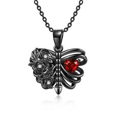 PRICES MAY VARY. 🎃Exquisite Design：Realistic skeleton necklace for women set with sparkling blood red zirconia, showcasing a unique and spooky style. Unique heart skull design combined with handsome black roses. Paired with a skull-inspired makeup, become the dazzling focus of Gothic Party! 👻Material: 925 Sterling Silver. Our halloween skeleton necklace for girls is crafted with high-quality silver and zircons, ensuring its glossiness and durability, no nickel, no lead, no cadmium, without any Rib Cage Heart, Realistic Skeleton, Skeleton Jewelry, Gothic Party, Heart Skull, Skeleton Necklace, Silver Jewelry Cleaner, Oxidised Silver Jewelry, Spooky Style