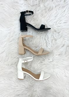 These heels feature a simple top strap and a thin buckled strap around the ankle. Black Court Heels, Homecoming High Heels, Prom Shoes Small Heel, Heels Design Ideas, Small Heels Aesthetic, Grad Heels Grade 8, Heels For Long Dresses, Heals Aesthetics, Cute Heels For Teens