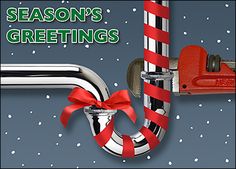 a red and white striped ribbon is tied to a metal pipe with the words season's greetings on it