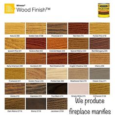 wood finish chart showing different colors and finishes