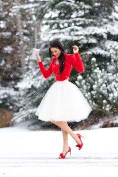 Serendipity Tulle Skirt! White or Black available TheChicFind.com Valentino Pumps, Bridget Bardot, Holiday Party Outfit, 2017 Fashion, Ribbed Top, Charlotte Olympia