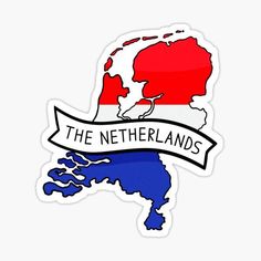 a sticker that says the netherlandss with a map and flag in red, white, and blue