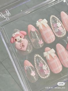 Sweetheart Nails, Paznokcie Hello Kitty, Kutek Disney, Fake Nails Designs, Asian Nails, Korean Nails, Blush Nails, Hello Kitty Nails, Pretty Gel Nails