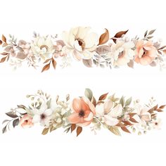 two floral borders with leaves and flowers on the edges, one is white and the other is peach