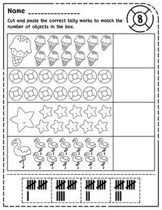 a worksheet with numbers and shapes for children to practice counting the number eight