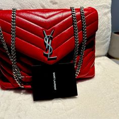 100% Authentic Red Ysl Medium Bag Ysl Sunset Bag, Saint Laurent Bags, Medium Bag, Yves Saint Laurent Bags, Medium Bags, Ysl Bag, Yves Saint Laurent, Saint Laurent, Bag Lady