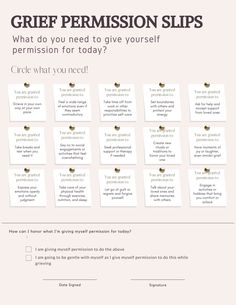 Giving yourself permission to navigate, feel, or do certain things while grieving can be difficult. This worksheet highlights some ways an individual can give themselves permission to  in grief. Use this sheet as a way to give yourself a permission slip to be human in your grief journey. Permission Slip, Counseling Psychology, Sympathy Quotes, Group Therapy, Therapy Tools, Therapy Worksheets, Music Therapy, Ask For Help, Therapy Activities