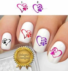 Acrylic Nails Dog Paws, Paw Print Nails, Dog Nail Art, Paw Nails, Nail Tattoos, Deco Nails, Cat Nail Art, Animal Print Nails Art, Random Products