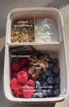 Yogurt parfait 
Fruit 
Granola 
Chocolate 
Healthy Salad Pasta