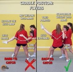 three girls in red shirts are doing exercises together