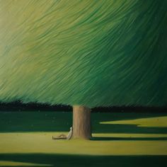 a painting of a tree in the middle of a field