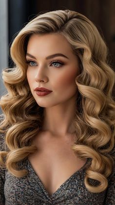 Retro waves Christmas hairstyle Hollywood Wave Hairstyle, Finger Waves Wedding Hair, Wave Curls Long Hair, Formal Hair Down Long, Classic Hollywood Hair, 1950’s Hairstyles, Formal Hair Down, Coffee Hair Dye, Wave Hairstyle