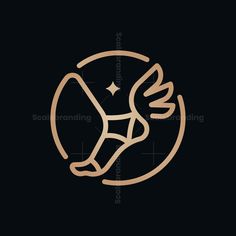 a black and brown logo with an angel on it