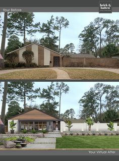 home exterior design, mid-century modern, before and after home designs Stucco Makeover, Home Exterior Paint, Cement Pavers, Renovation House, Facade Ideas, Mid Century Modern Exterior, Painting House, House Vibes