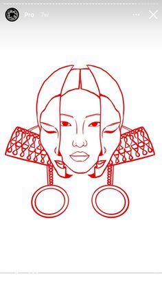 a drawing of a woman's face with two rings in front of her head