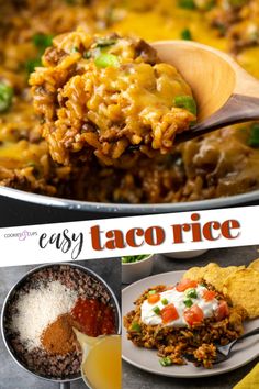 a collage of taco rice and other dishes