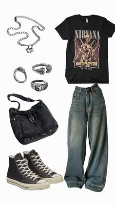 #outfits #grunge #aesthetic #nirvana Cute Outfits For School Grunge, Clothing Ideas Grunge, Nirvana Clothes Outfits, Rappers Aesthetic Outfits, Outfit Inspo 90s Grunge, Nirvana Concert Outfit, Nirvana Outfit Aesthetic, Outfit Boards Grunge, Outfit Ideas Coquette Grunge