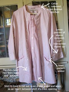 a pink and white striped shirt is hanging on a rack with instructions about how to wear it