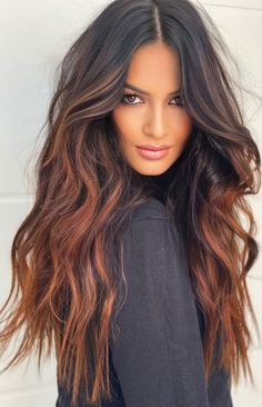 Copper Balayage Brunette, Copper Hair Dark, Dark Fall Hair, Blond Balayage, Copper Hair Color, Brunette Balayage Hair, Balayage Brunette