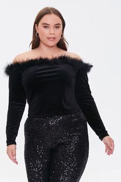 Feather Shirt Outfit, 25th Bday, Plus Size Skirt, Feather Trim, Top Forever 21, Velvet Top, Trim Top, Streetwear Fashion Women, Forever21 Tops