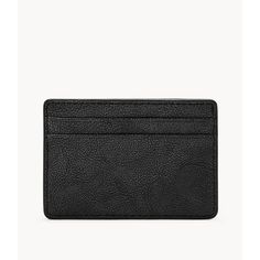 a black leather card case on a white background