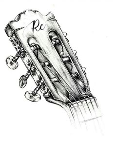 a drawing of an acoustic guitar with the name ro written on it's neck