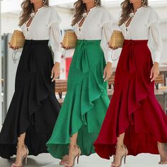 Long Skirt Plus Size, Casual Long Skirt, Walking Skirt, Long Skirt Casual, Skirt Wrap, Skirt Plus Size, Dress Asymmetrical, Fishtail Skirt