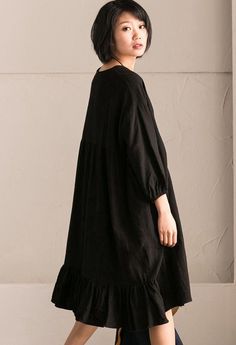 *Material: Cotton Linen Weight:370 g*Color: Black*Measurement: Shoulder Width:40 cm Bust:146 cm,Waist:150 cm,Sweep:160 cm,Length:101 cm,Sleeve Length:21 cm,Cuff:22 cm Chic Black Non-stretch Dresses, Chic Non-stretch Black Dress, Relaxed Fit Solid Color Fall Dress, Black Long Sleeve Midi Dress Relaxed Fit, Black Long Sleeve Midi Dress In Relaxed Fit, Black Relaxed Fit Midi Dress With Long Sleeves, Fall Dress In Solid Color With Relaxed Fit, Fall Dresses In Solid Color With Relaxed Fit, Black Solid Color Dress For Daywear