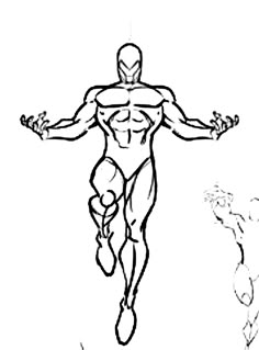 a drawing of a man running in the air