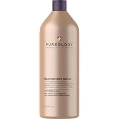 Pureology Nano Works Gold Conditioner offers daily conditioning and intensified shine while protecting colour radiance. This concentrated luxury conditioner with Anti-Age Complex revives hair, infusing it with youthful vibrancy and intense shine. The exclusive AntiFadeComplex maximizes colour retention. Features Instantly detangles Leaves hair exceptionally fortified Intensely nourishes damaged hair Adds softness and shine Concentrated formula 100% vegan No sulfate Bottle made with 50% recycled material How to use Apply to clean, damp hair Massage gently into hair and scalp Wait 1-2 minutes Rinse Amber Benefits, Aromatherapy Blends, Marula Oil, Golden Amber, Hair Cleanse, Dull Hair, Scalp Health, Brittle Hair, Hair Back