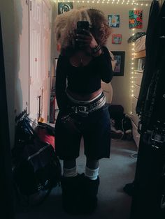 #blackoutfitideas #fauxfur #opium #y2k #y2kaesthetic #2000s #core #ootd #outfits #style #fashion #instagram #tiktok #outfitoftheday #ootd #blackgirloutfitinspo #blackgirlfashion #afro #haircolor #hairstylist #jortsfit #furboots Fashion Black Women, 2000s Core, Jorts Outfit, Alt Outfits, Ootd Outfits, Seductive Clothes, Girlie Style, 1990's Fashion