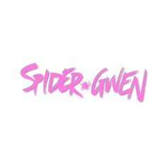 the words spider and gwen are painted in pink on a white background with black letters