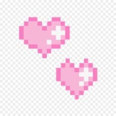 two pixel heart shaped objects are shown in pink, white and black colors on a transparent background