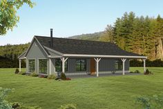 this is a computer rendering of the small cabin style house plans with porches and covered patios