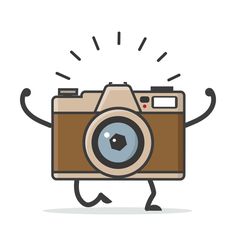 an illustration of a camera with its hands in the air and eyes closed, making a funny face