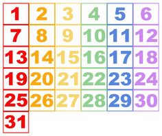 the numbers are arranged in different colors