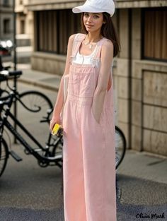 Olivia Mark - Stylish and Comfortable Pink Loose Fit Denim Overalls - Wide Leg Trousers Styling Wide Leg Pants, Loose Fit Denim, Wide Legged Pants, Pink Denim, Pants Details, Denim Overalls, Olivia Mark, Wide Leg Trousers, Straight Leg Pants