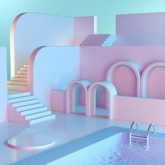 an artistic rendering of a swimming pool with steps leading up to it