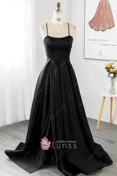 sleek black satin a line high slit long evening dress 8th Grade Formal Dresses For Teens Long Black, Year 6 Graduation Dresses Long, Black Sleek Wedding Dress, Long Black Dress Satin, Black Brides Mades Dresses, Grade 7 Farewell Dresses Long, Silk Prom Dress Black, Black Grad Dresses, Black Prom Dress Inspiration