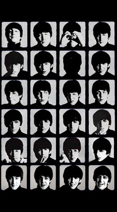 an image of the faces of men in black and white, all with different hair styles