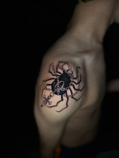 a man's arm with a spider tattoo on it