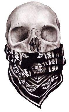 a drawing of a skull wearing a bandana